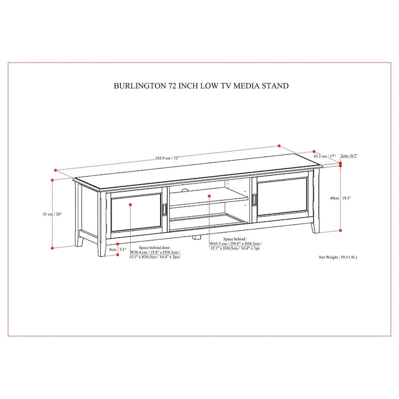 Meuble TV/multimédia de transition en bois massif 72 po WYNDENHALL Portland brun acajou Pour téléviseurs jusqu'à 80 po - 17 P x 72 L x 20 H