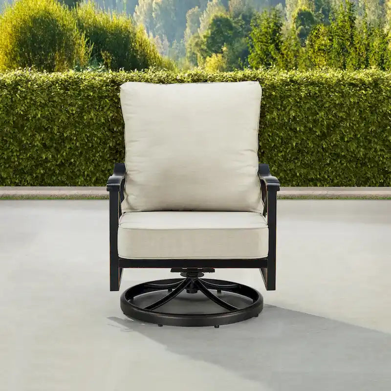 Paire de fauteuils de club pivotants à bascule en aluminium noir avec coussins