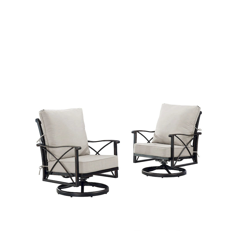Paire de fauteuils de club pivotants à bascule en aluminium noir avec coussins