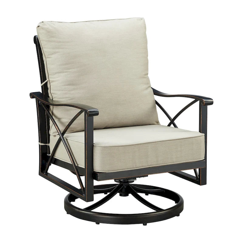 Paire de fauteuils de club pivotants à bascule en aluminium noir avec coussins