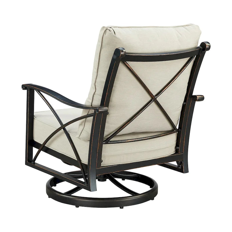 Paire de fauteuils de club pivotants à bascule en aluminium noir avec coussins