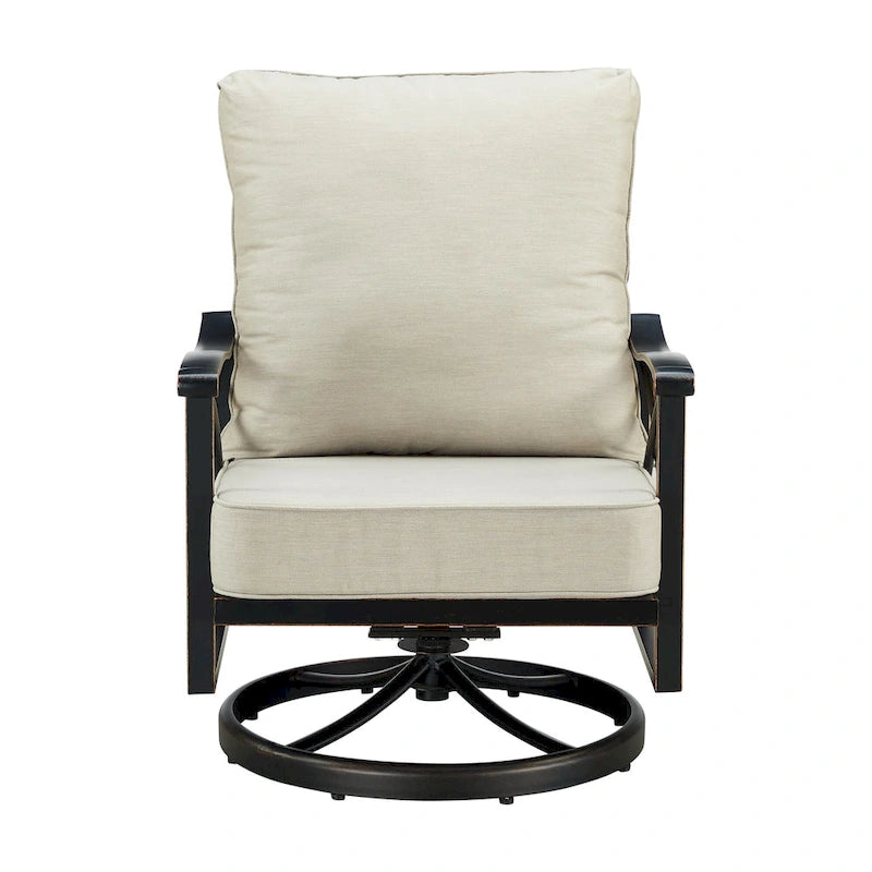 Paire de fauteuils de club pivotants à bascule en aluminium noir avec coussins