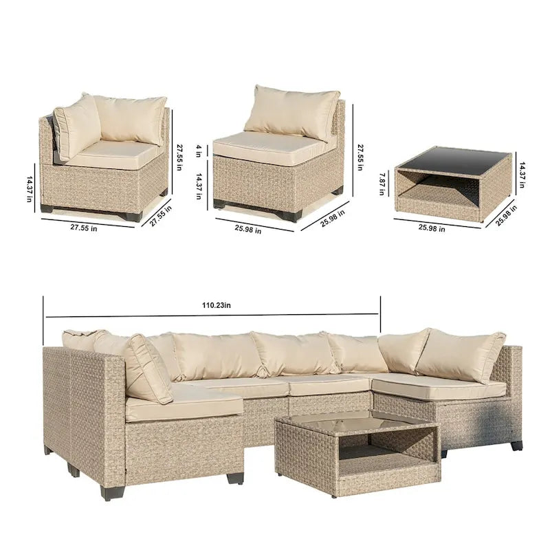 Ensemble de mobilier de patio 5 pièces, ensemble de conversation d'extérieur bohème toutes saisons avec coussins épais résistants à l'eau