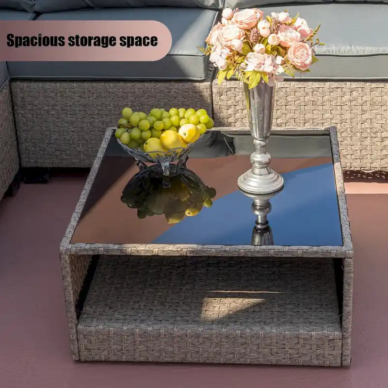 Ensemble de mobilier de patio 5 pièces, ensemble de conversation d'extérieur bohème toutes saisons avec coussins épais résistants à l'eau