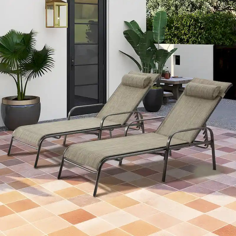 EROMMY Lot de 2 chaises longues de jardin réglables, marron foncé
