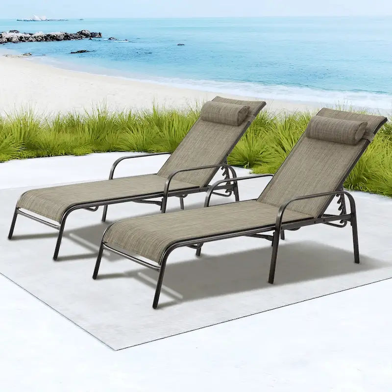 EROMMY 2-Pcs Adjustable Outdoor Recliner, Patio Lounge Chair Set, Dark Brown