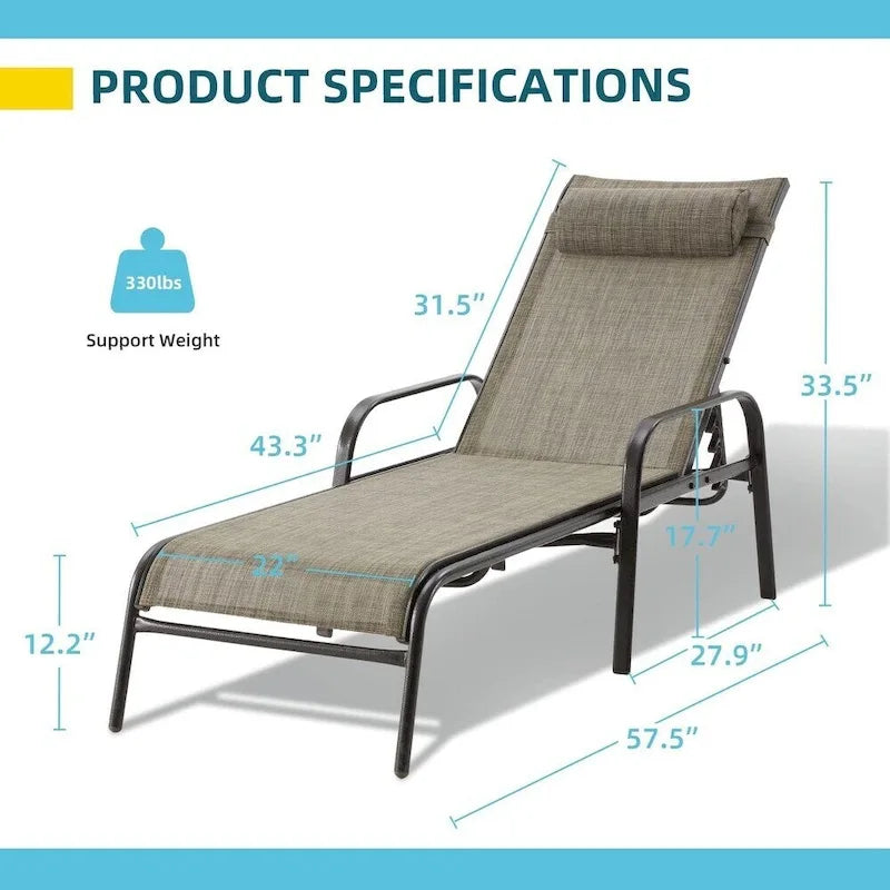 EROMMY Lot de 2 chaises longues de jardin réglables, marron foncé