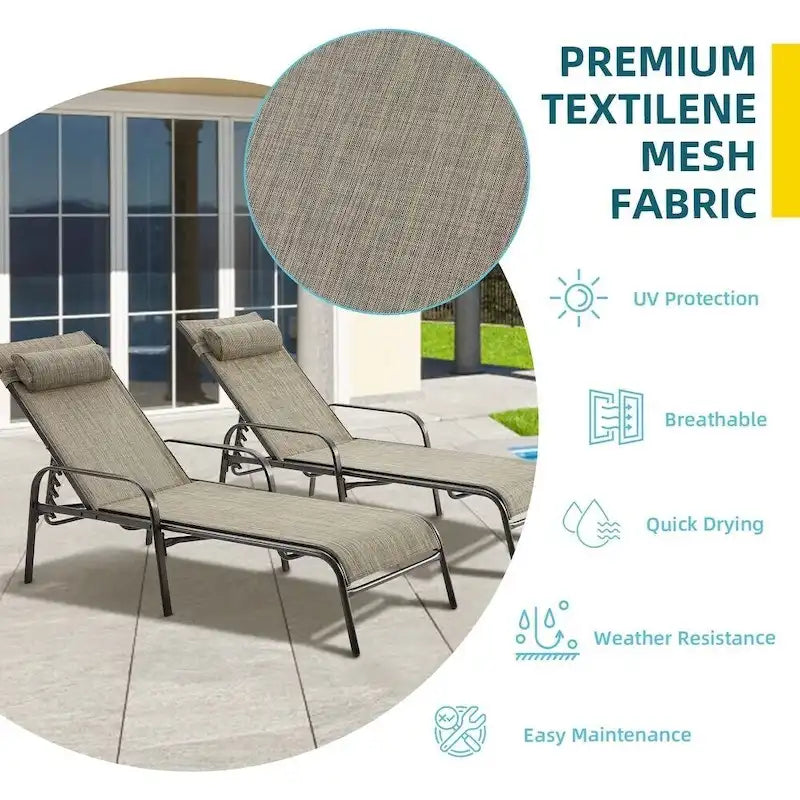 EROMMY Lot de 2 chaises longues de jardin réglables, marron foncé