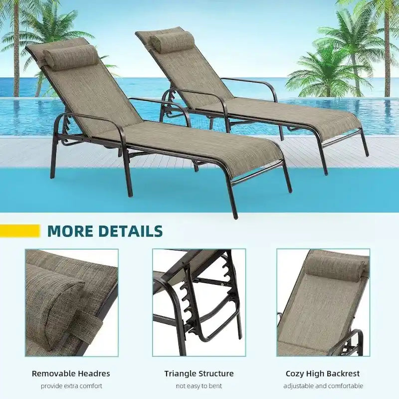 EROMMY Lot de 2 chaises longues de jardin réglables, marron foncé