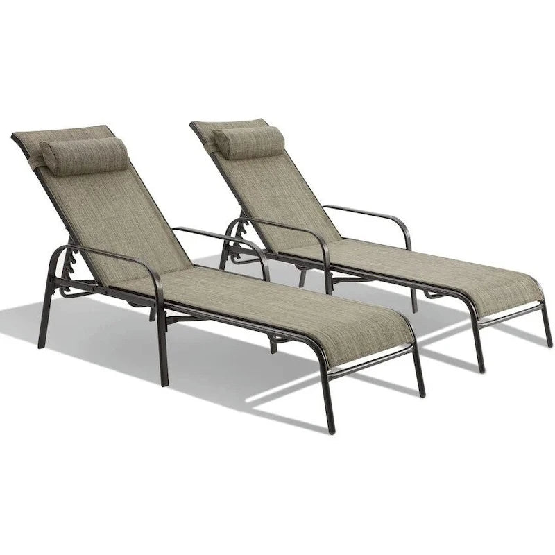 EROMMY Lot de 2 chaises longues de jardin réglables, marron foncé