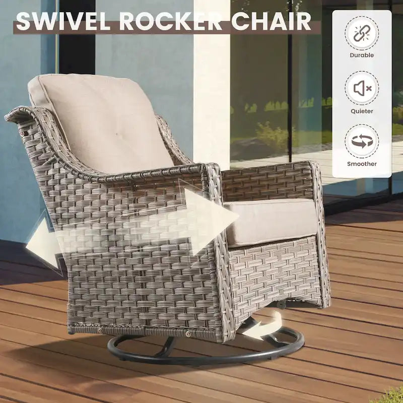 OVIOS Ensemble de 8 chaises pivotantes d'extérieur en osier avec table basse à énergie solaire