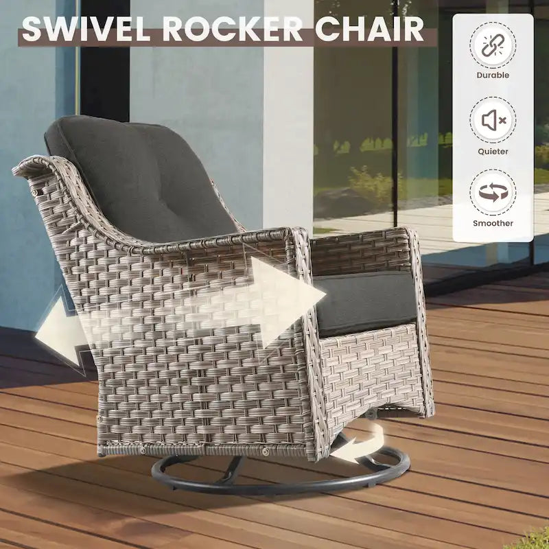 OVIOS Ensemble de 8 chaises pivotantes d'extérieur en osier avec table basse à énergie solaire