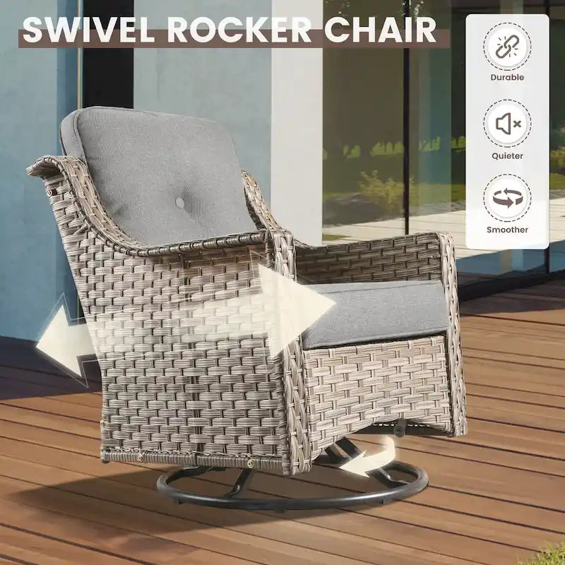 OVIOS Ensemble de 8 chaises pivotantes d'extérieur en osier avec table basse à énergie solaire