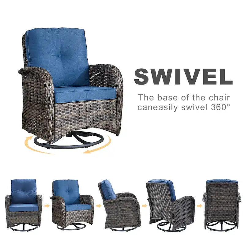 Fauteuil de jardin pivotant d'extérieur, chaises rotatives à 360° - Marron