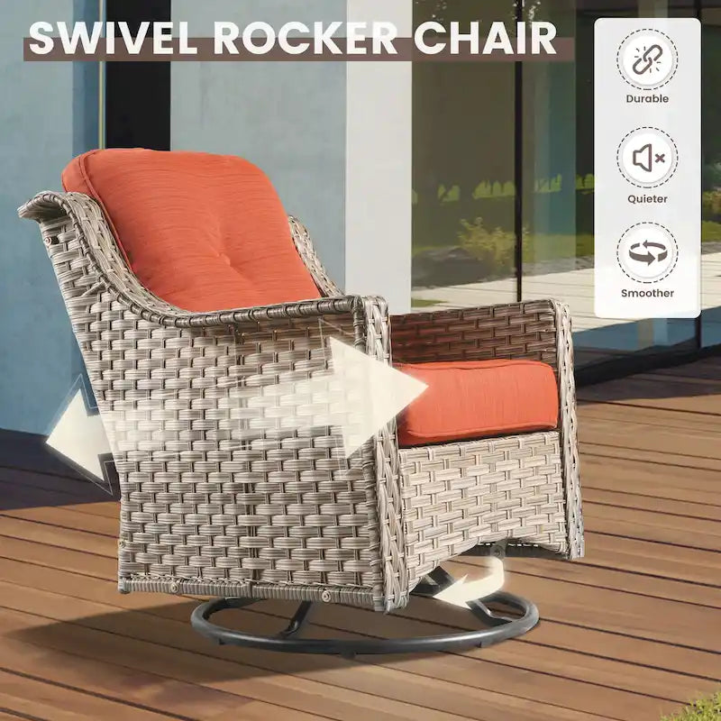 OVIOS Ensemble de Chaises Pivotantes d'Extérieur en Osier 10 Pièces avec Table Basse Solaire