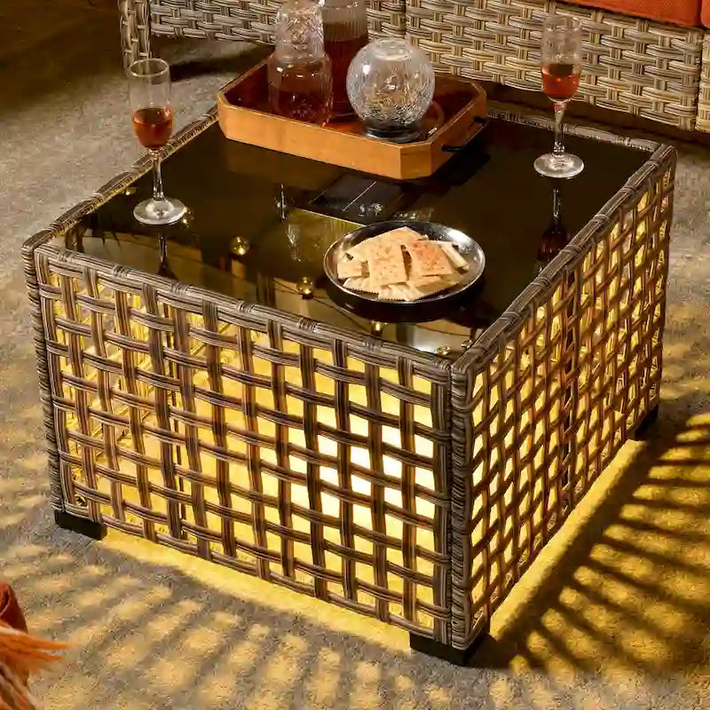 OVIOS Ensemble de Chaises Pivotantes d'Extérieur en Osier 10 Pièces avec Table Basse Solaire