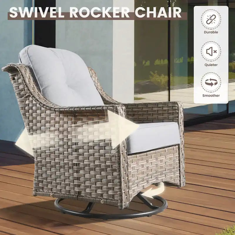 OVIOS Ensemble de Chaises Pivotantes d'Extérieur en Osier 10 Pièces avec Table Basse Solaire