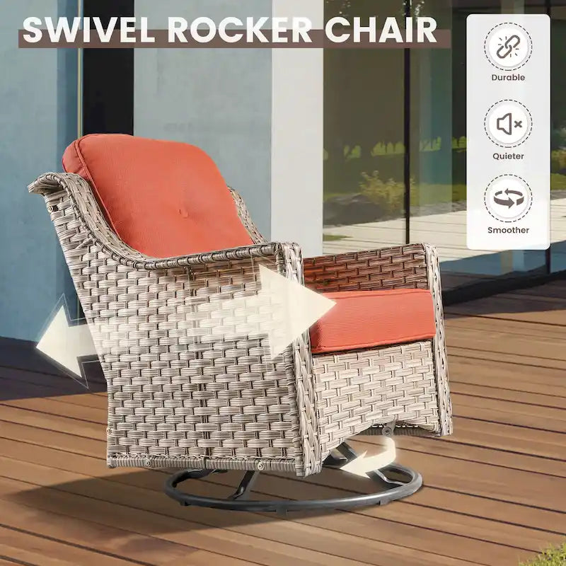 OVIOS Ensemble de Chaises Pivotantes d'Extérieur en Osier 10 Pièces avec Table Basse Solaire