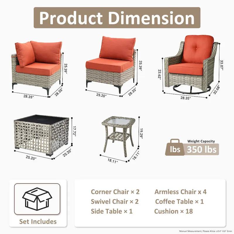 OVIOS Ensemble de Chaises Pivotantes d'Extérieur en Osier 10 Pièces avec Table Basse Solaire