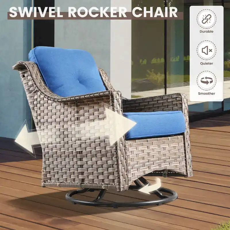 OVIOS Ensemble de Chaises Pivotantes d'Extérieur en Osier 10 Pièces avec Table Basse Solaire