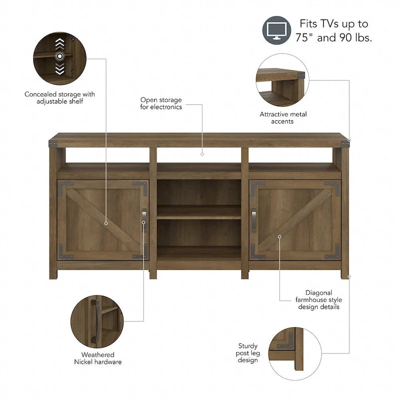Meuble TV de ferme Cottage Grove 65W pour téléviseur de 75 pouces par Bush Furniture