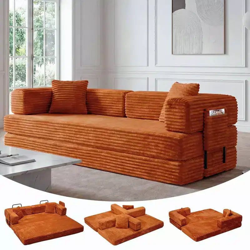 Canapé-lit convertible 5-en-1 80,7 po – Velours côtelé, 1200 lb, Aucun assemblage