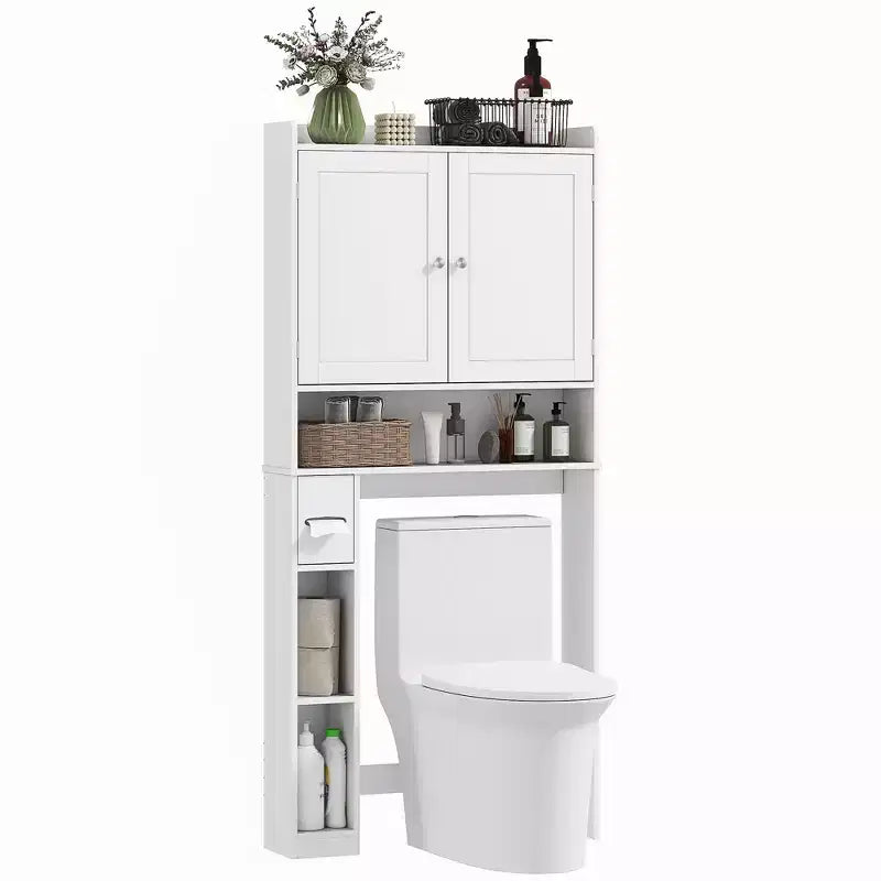 Meuble de rangement WC HOMCOM, Armoire de salle de bain moderne au-dessus des toilettes avec 2 portes, porte-papier toilette, étagère WC autoportante