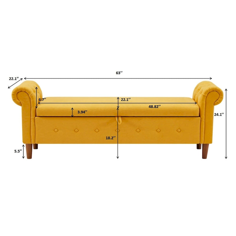 Banc de rangement pour chambre, bout de lit, accoudoirs roulés, canapé ottoman en velours, long banc