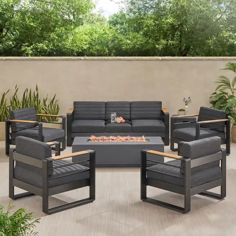 Ensemble de conversation d'extérieur 7 places en aluminium Giovanna avec foyer de Christopher Knight Home
