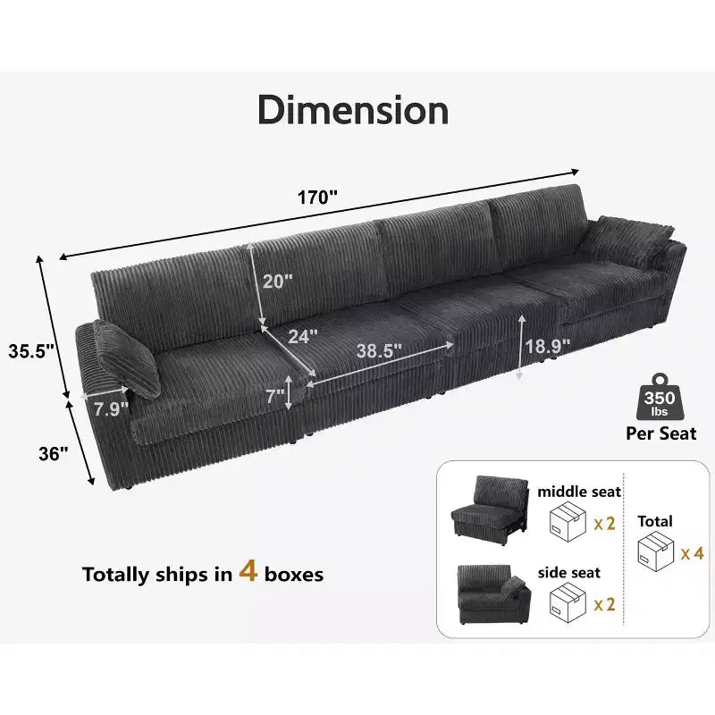 Canapé d'angle modulaire en velours côtelé Dyonery avec housses lavables