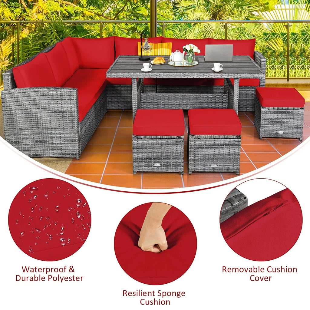 Ensemble de salle à manger Costway 7 pièces en rotin pour terrasse, canapé sectionnel et pouf - Voir détails