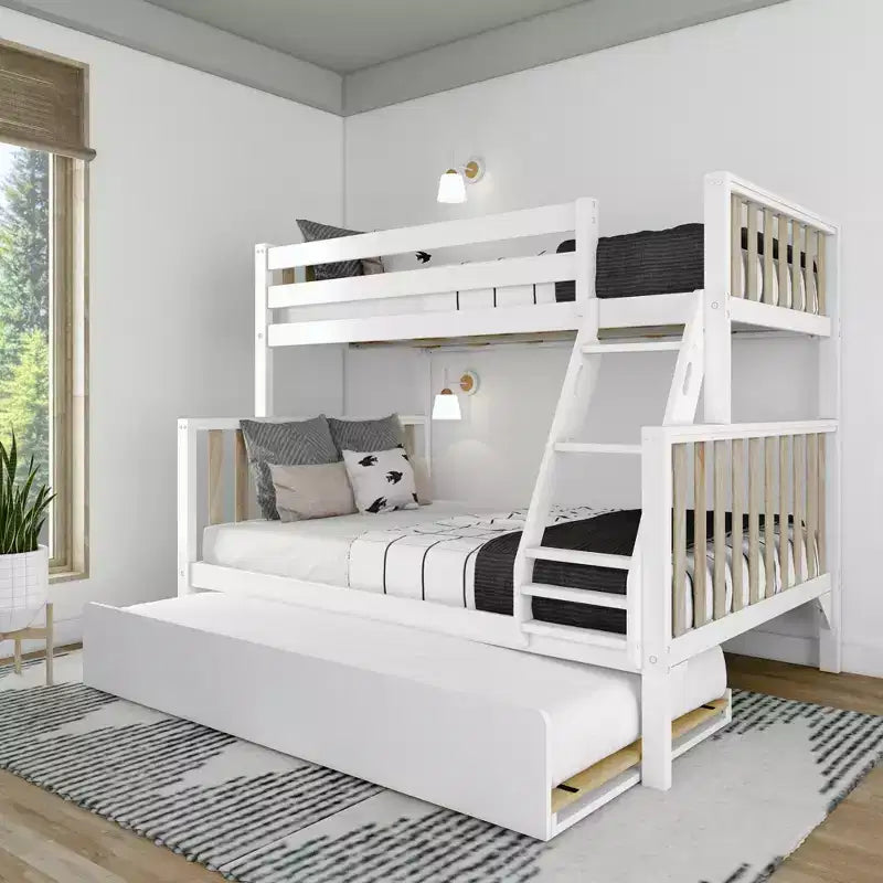 Lit superposé Max & Lily une place au-dessus d'un lit double avec lit gigogne, lits superposés pour enfants en bois massif de style scandinave