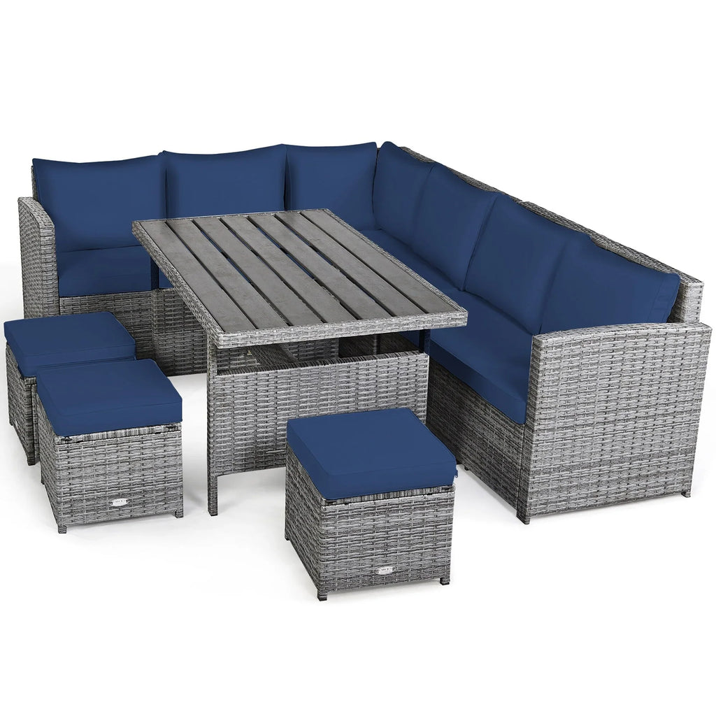 Ensemble de salle à manger Costway 7 pièces en rotin pour terrasse, canapé sectionnel et pouf - Voir détails