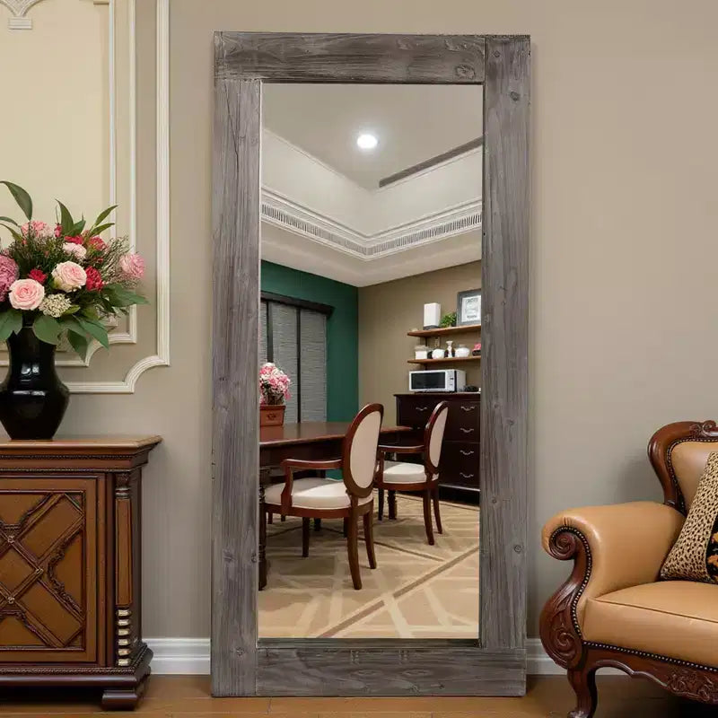 Miroir pleine longueur mural rectangulaire en bois massif marron 71x31 pouces, d'occasion, sans support de fixation