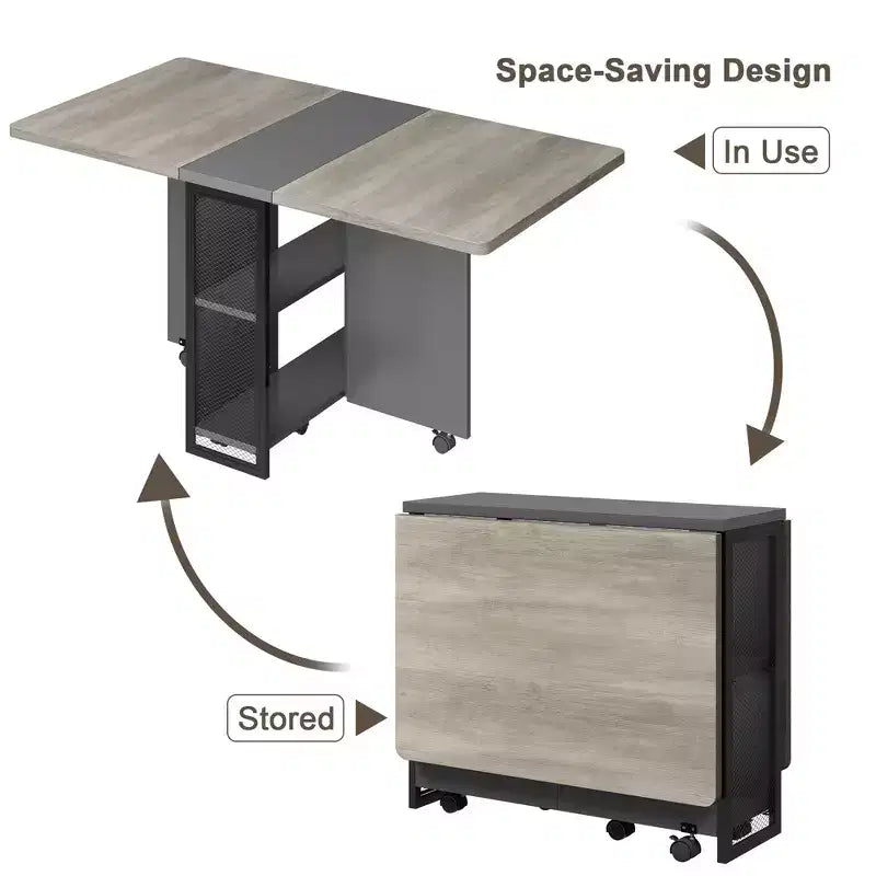 Table à manger pliante pour cuisine, table à manger peu encombrante, table de cuisine à rallonges avec 6 roulettes pour petits espaces